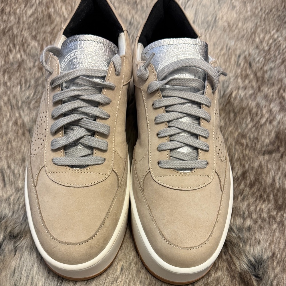P448 Beige Leather Sneakers silver tongue